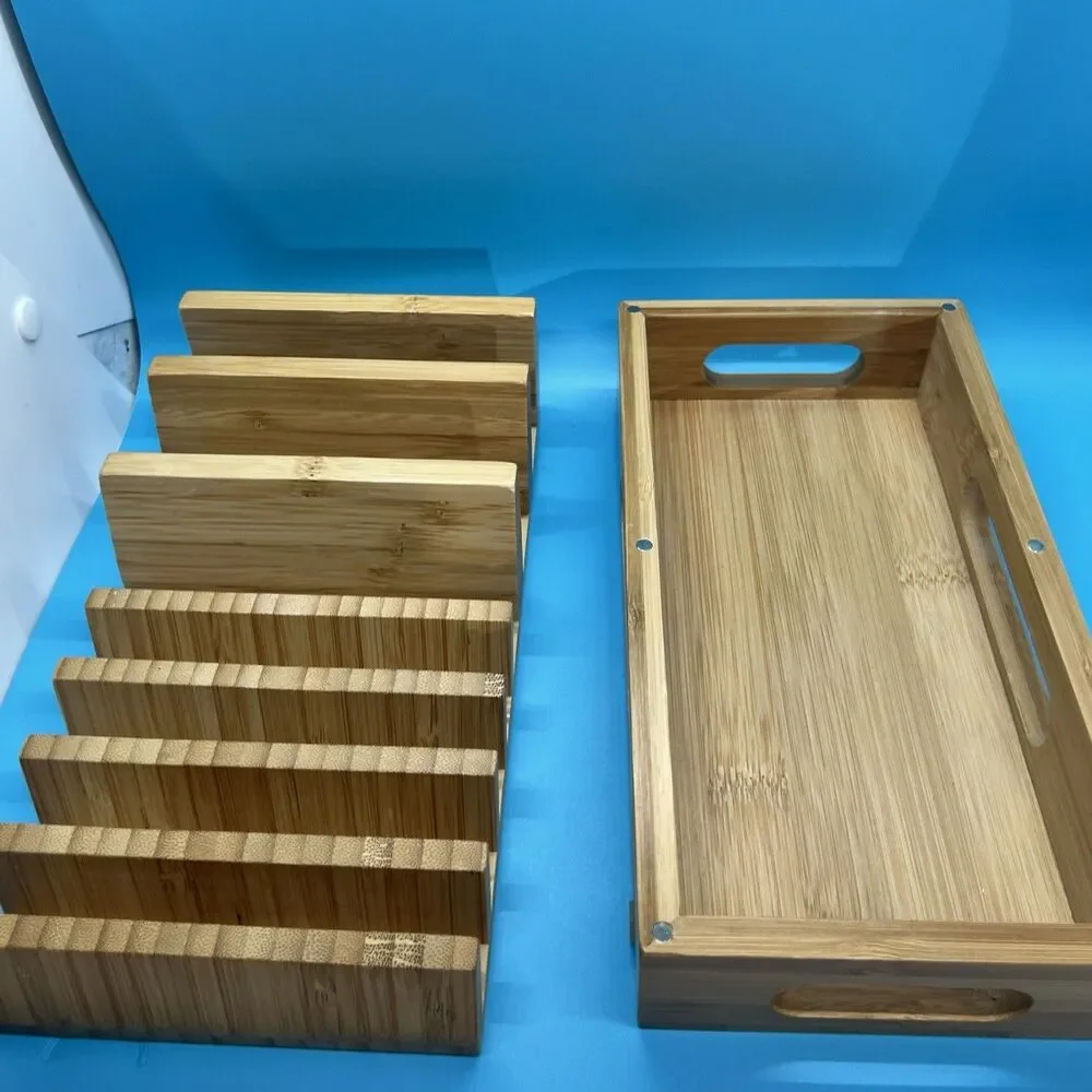Bamboo Charging Station Organizer Multi-Device storage office supply wood
